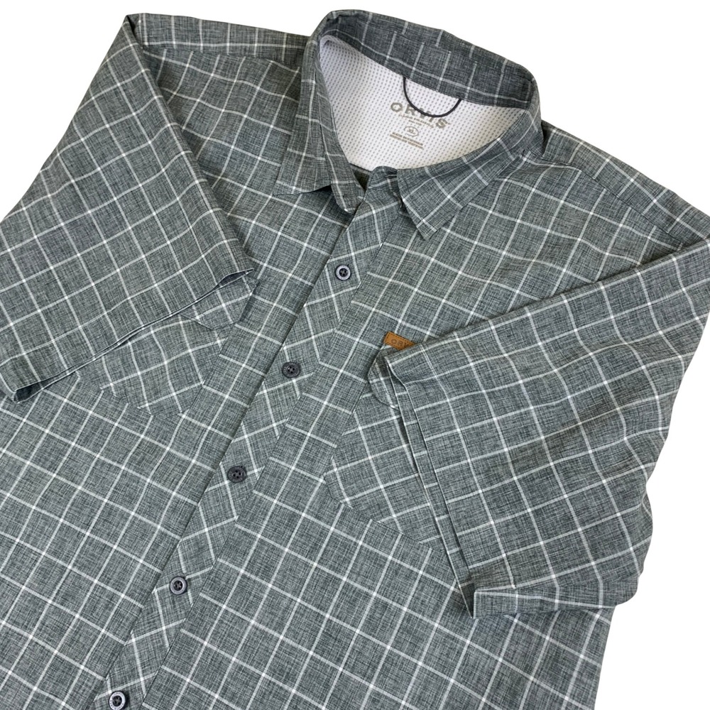 Orvis Mens Shirt XL Classic Collection Gray Grid Short Sleeve Button Down